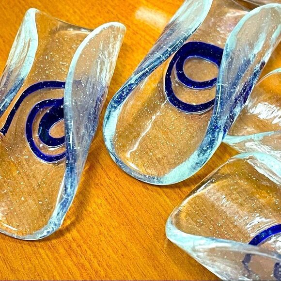 Blue Swirl Fused Blown Art Glass Napkin Sleeve Holders (8) - Picture 12 of 14